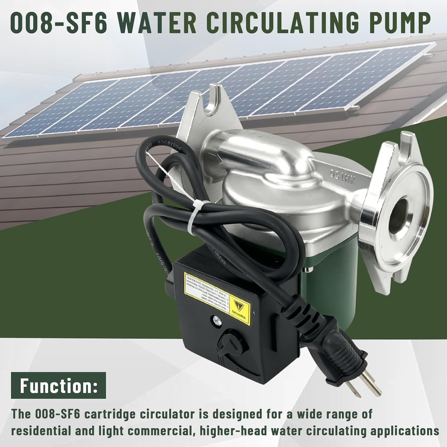008-SF6 Water Circulating Pump Compatible with Taco Flanged Stainless Steel Circulator Pump, 1/25 HP 115V 3250RPM 14GPM 125 Psi Replace# 008SF6