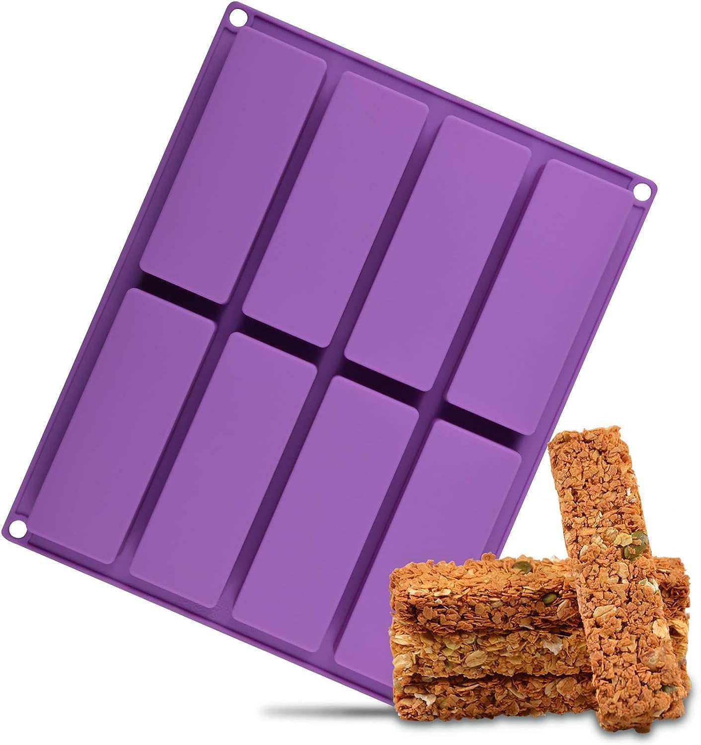 Marhaba traders 8 Cavity Large Rectangle Granola Bar Silicone Mold/Nutrition/Cereal Bar Molds Energy Bar Maker for Chocolate Truffles Ganache Bread Brownie Cornbread Cheesecake Pudding Butter Mould-picture-29