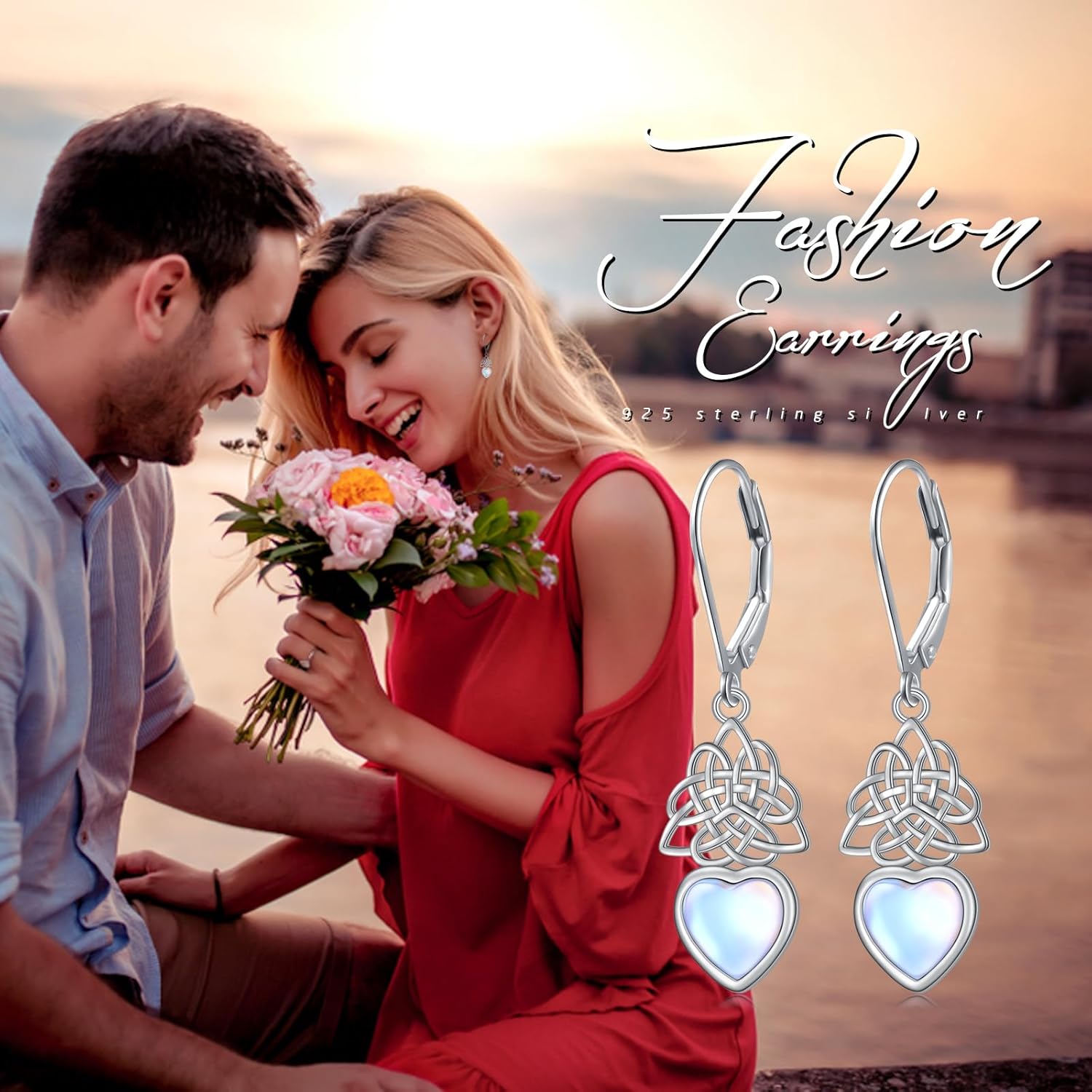 925 Sterling Silver Filigree Dangle Drop Earrings Daisy/Lotus/Rose Flower/Moonstone Leverback Teardrop Earrings for Women Infinity Celtic Knot Daisy Lotus Jewelry for Mothers Day - Image 6