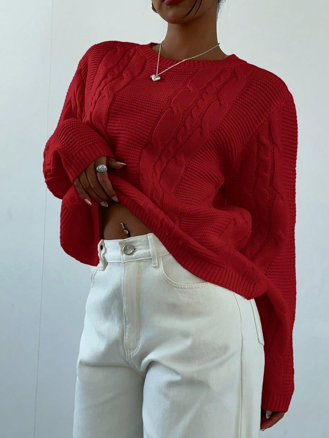 ZAFUL Women's Crewneck Pullover Sweater Cable Knit Casual Long Sleeves Ribbed Knit Sweater Jumper Tops - Image 2