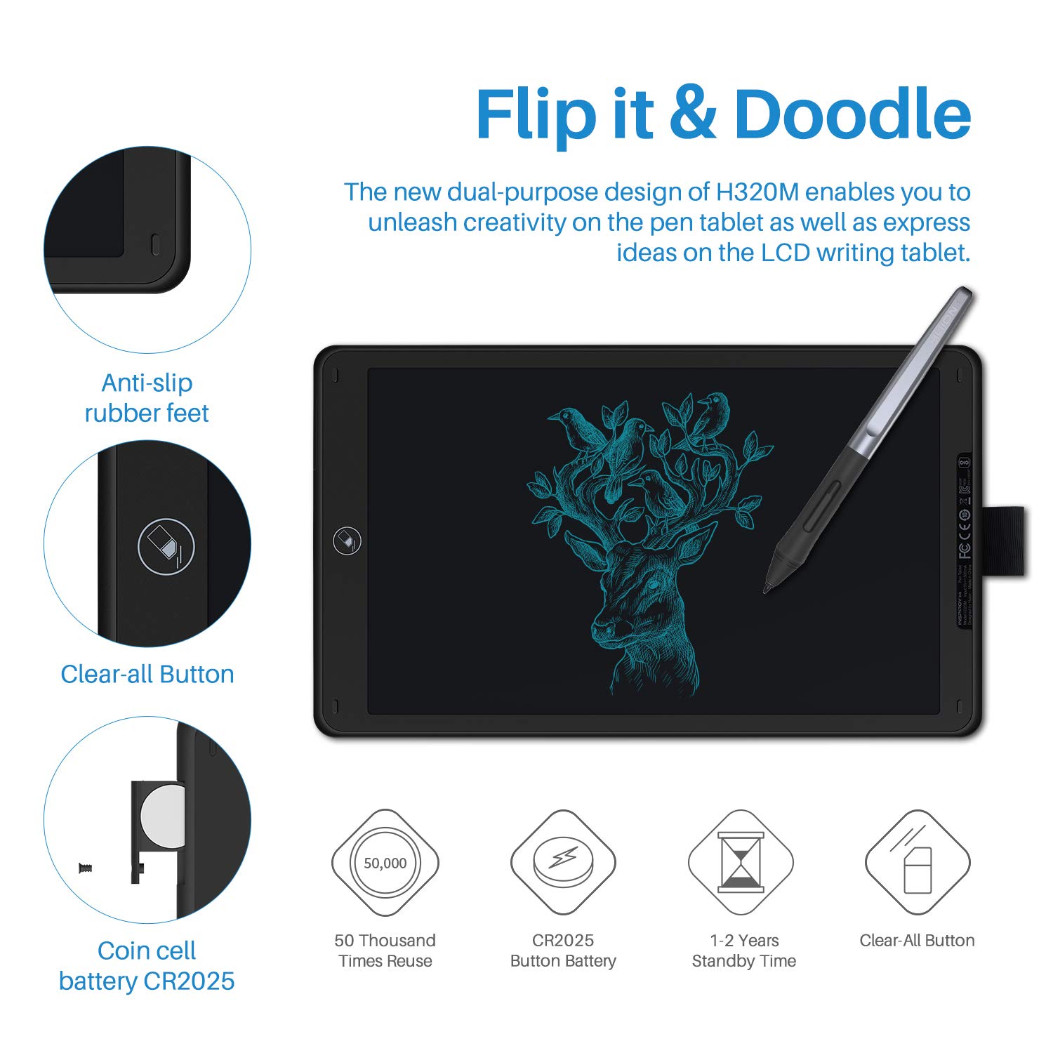 HUION Inspiroy Ink H320M Graphic Tablet, Innovated Dualpurpose Design