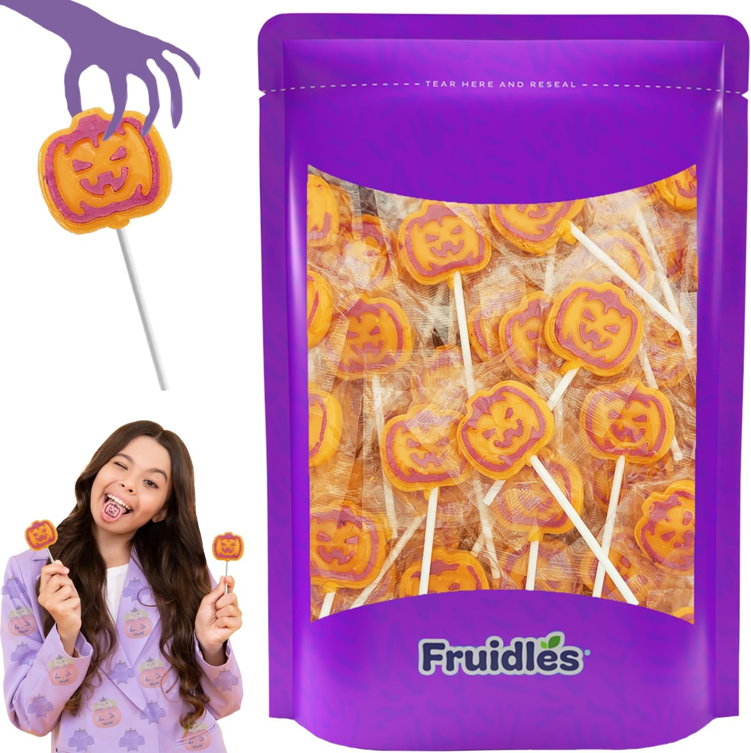 Fruidles Orange Pumpkin Tattoo Lollipop Suckers Candy, Great for Goody Party Bag Fillers, Individually Wrapped (Half-Pound) (Half-Pound)