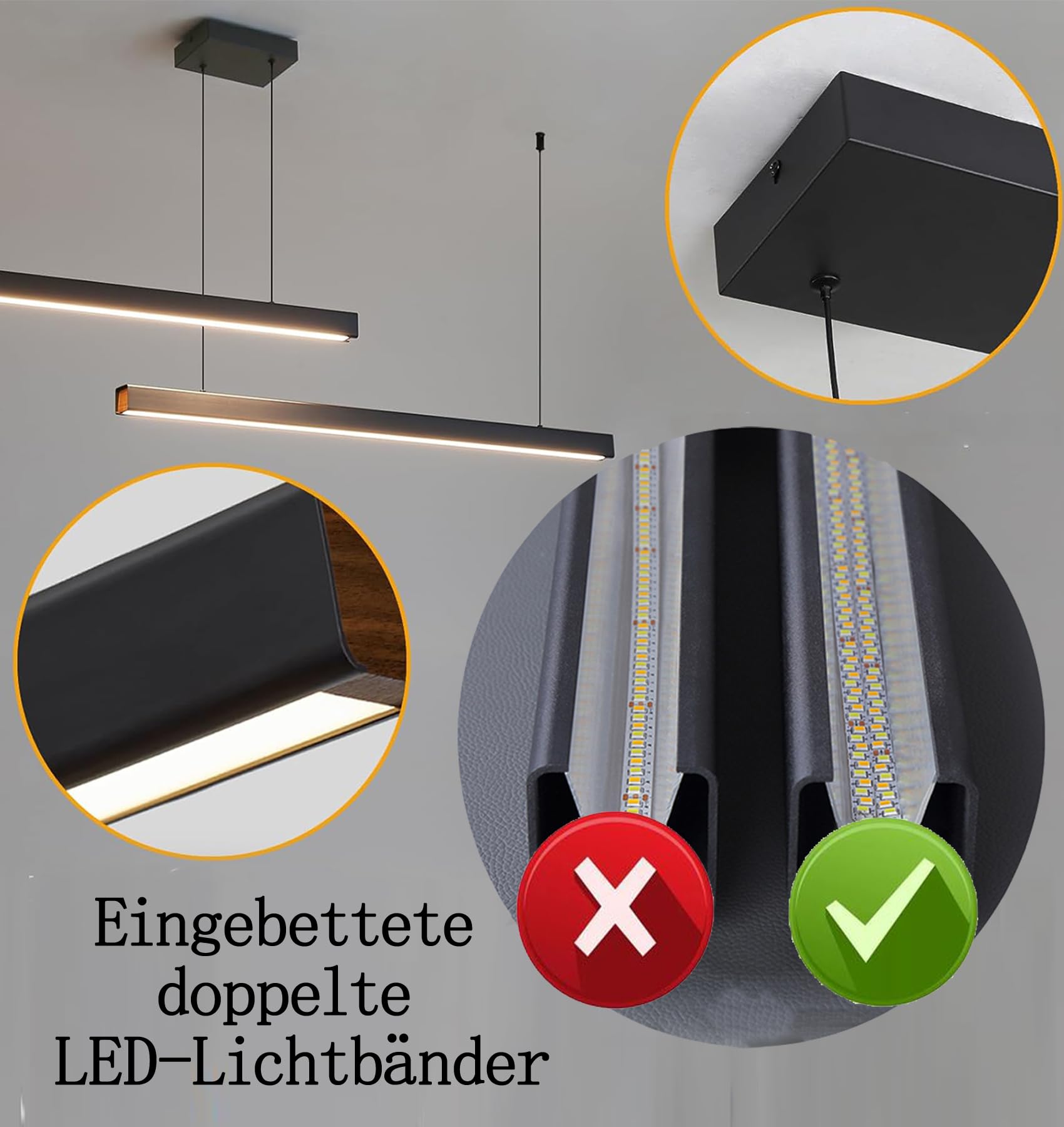 300cm Dimmbare LED Hängelampe esstisch,Schwarz Pendelleuchte mit Fernbedienung,120w Moderne Linear design Hängeleuchte,Esstischlampe hängend Höhenverstellbar Pendellampe,Esszimmerlampe,Bürolampe