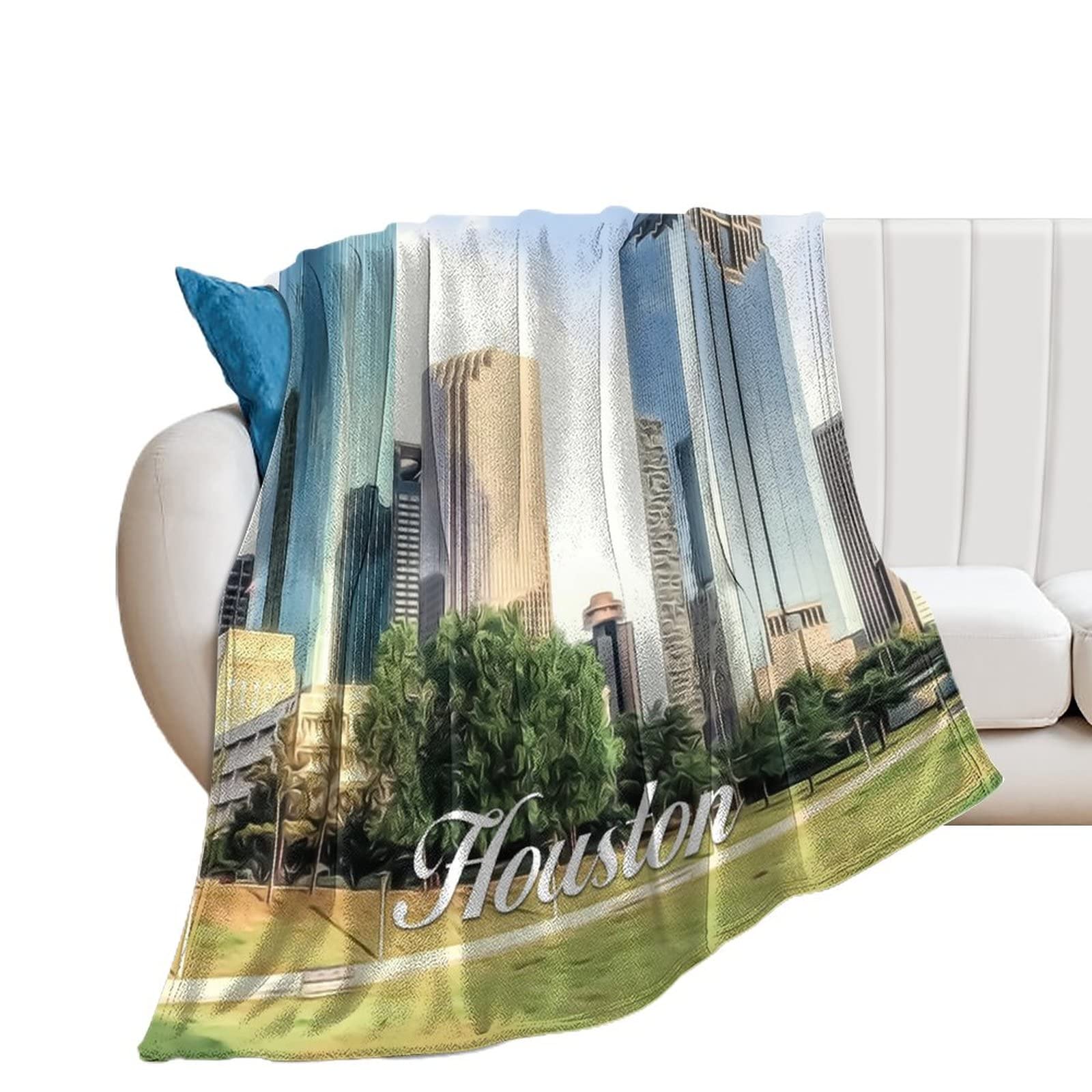 Plaid en flanelle douce Houston 127x152 cm jeté de lit horizon urbain