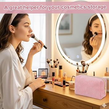Corduroy Makeup Bag Small Cosmetic Pouch for Handbag (Pink)