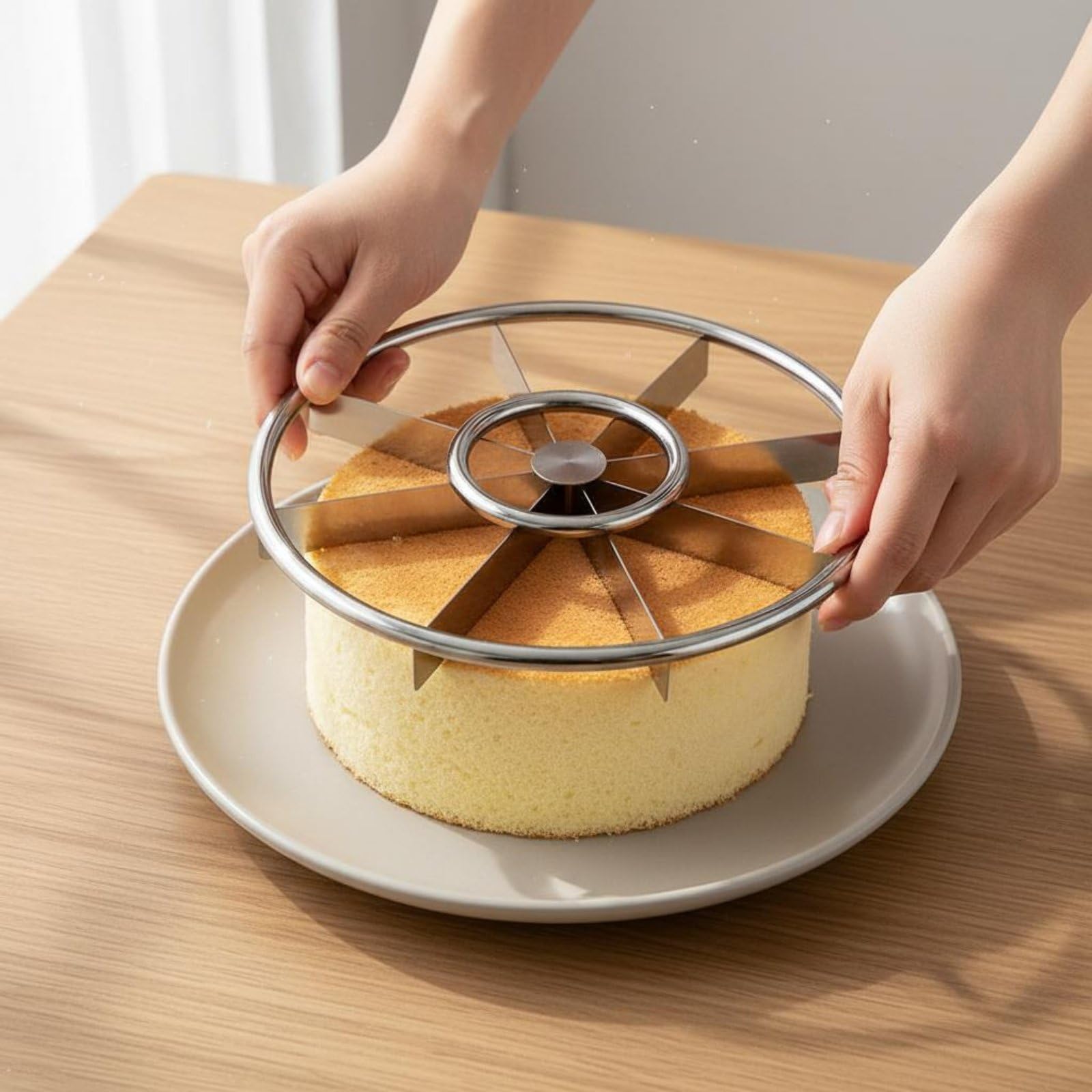 Milageto Diviseur de Gâteau Outil de Portionnage Coupe-gâteau Marqueur de Tranches Conception à Huit Parts pour Morceaux Égaux Acier Inoxydable Robuste