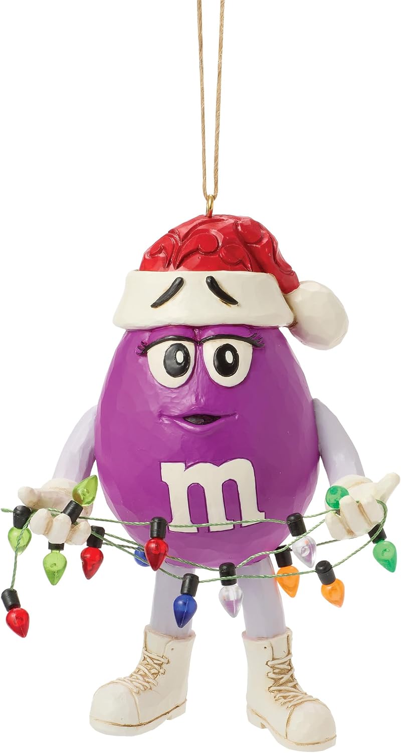 Enesco M&M's by Jim Shore Purple Character Wrapped in Christmas Lights Hanging Ornament, 4.72 Inch, Multicolor