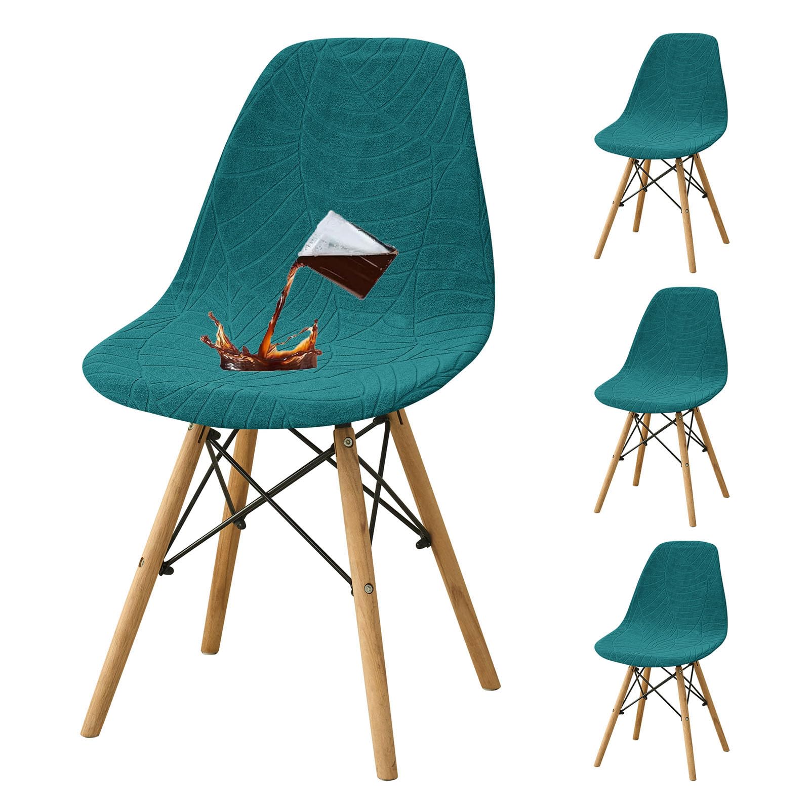 YOPOIY Waterproof Shell Chair Covers Set of 6 4 2, Stretch Armless Chair Slipcovers for Dining Chairs, Washable Mid Century Modern Chair Protector for Pets (blue,4 PCS)