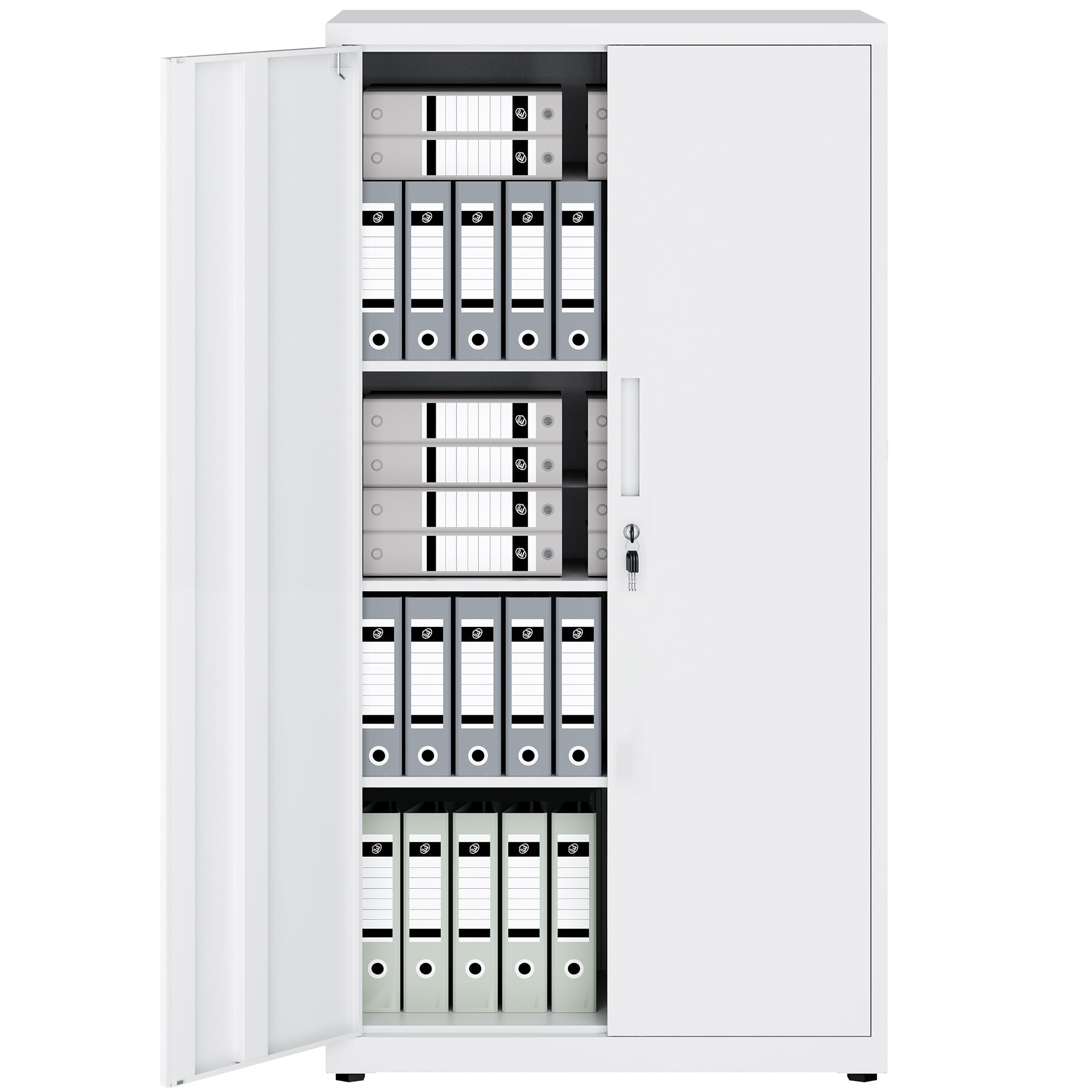 LAND·VOI Steel Storage Cabinet, 4-Tier Lockable Cabinet with Adjustable Shelves, Double-Door Cupboard Storage, For Home, Office Storage, 40×80×151.5cm, Tall Cabinet, White