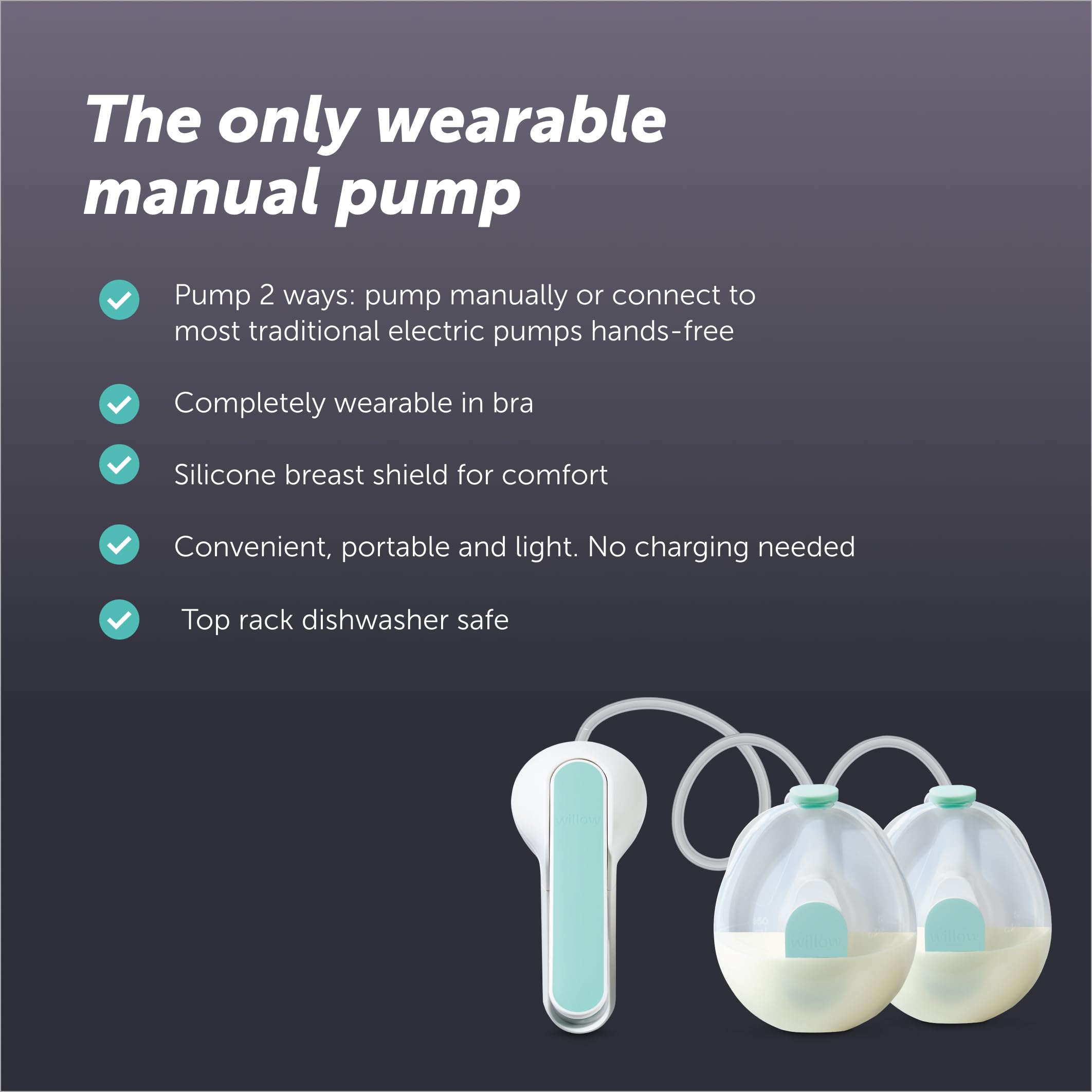 Elvie Wave Double – Die erste doppelte tragbare manuelle Milchpumpe, 2-in-1 manueller oder elektrischer Pumpenanschluss, In-Bra Diskretion, 24 mm weiche Silikon-Brustschutz, zweiphasiger Sauger in