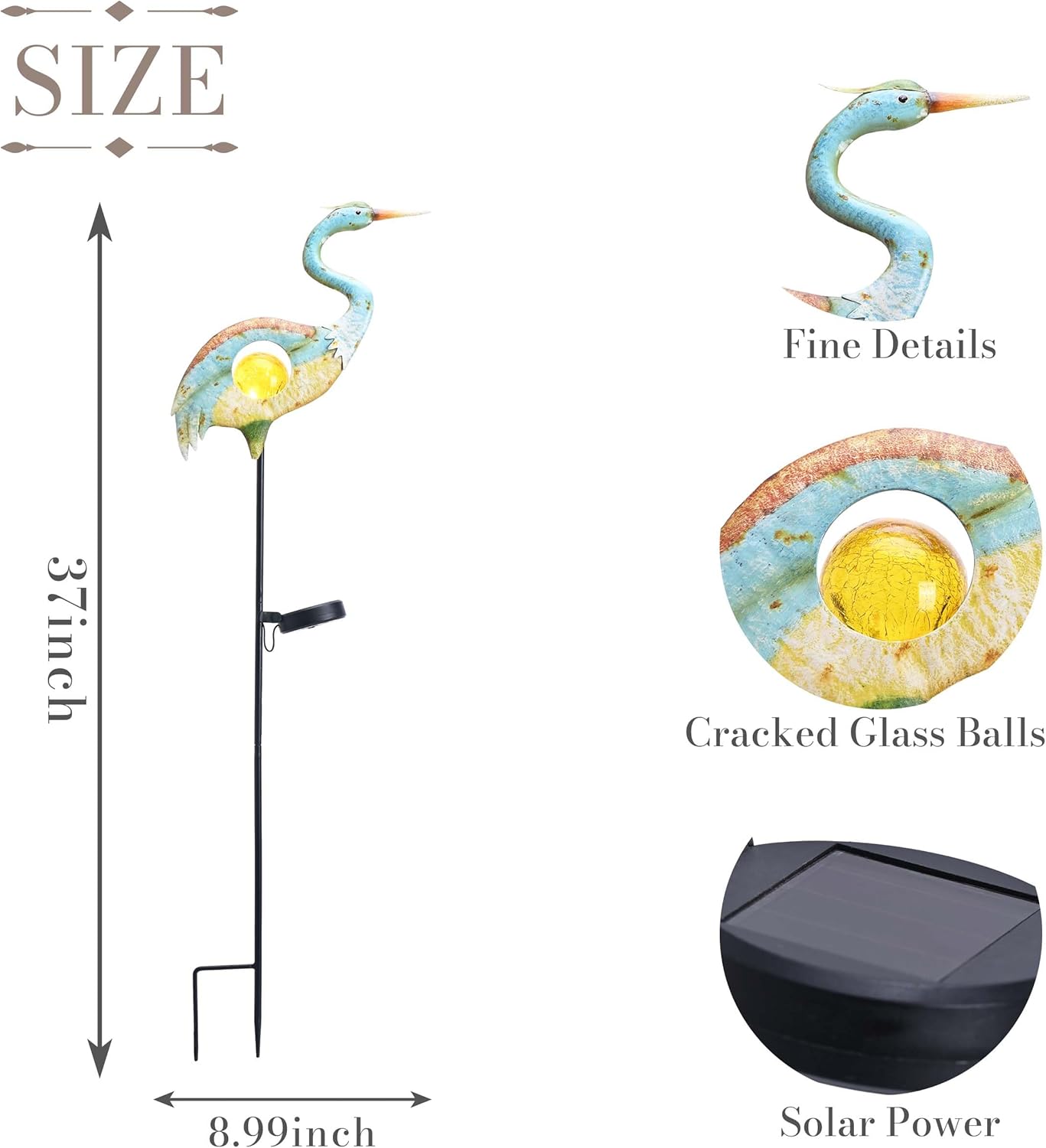 TERESA'S COLLECTIONS Blue Heron Outdoor Solar Lights for Garde Decor, Metal Yard Decorations Outdoor Decorative Garden Stake for Outside, Yard Art Pathway Lights for Patio Decor 37",Gifts for Mom