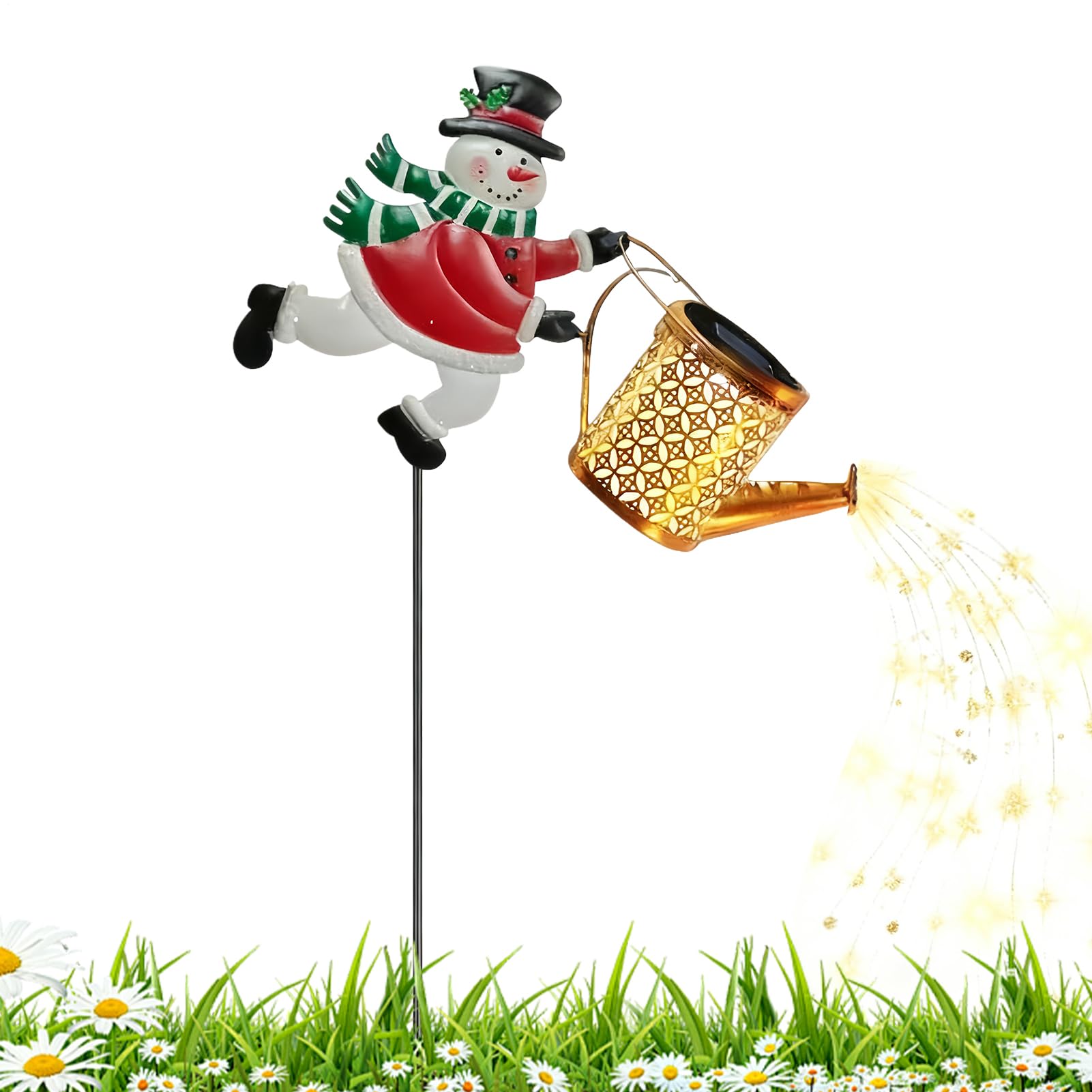 Lumière solaire de bouilloire bonhomme de neige de Noël pour cadeau jardin