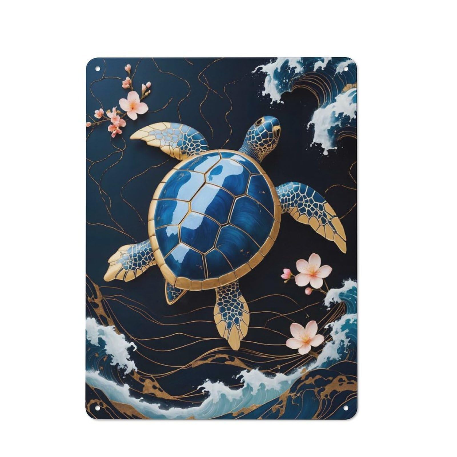 Junmoney Turtle Gold Kintsugi Art Metal Sign 40X30cm With For Pub Or Café, Retro Decor, For Cooler-Month Interiors With Retro Character