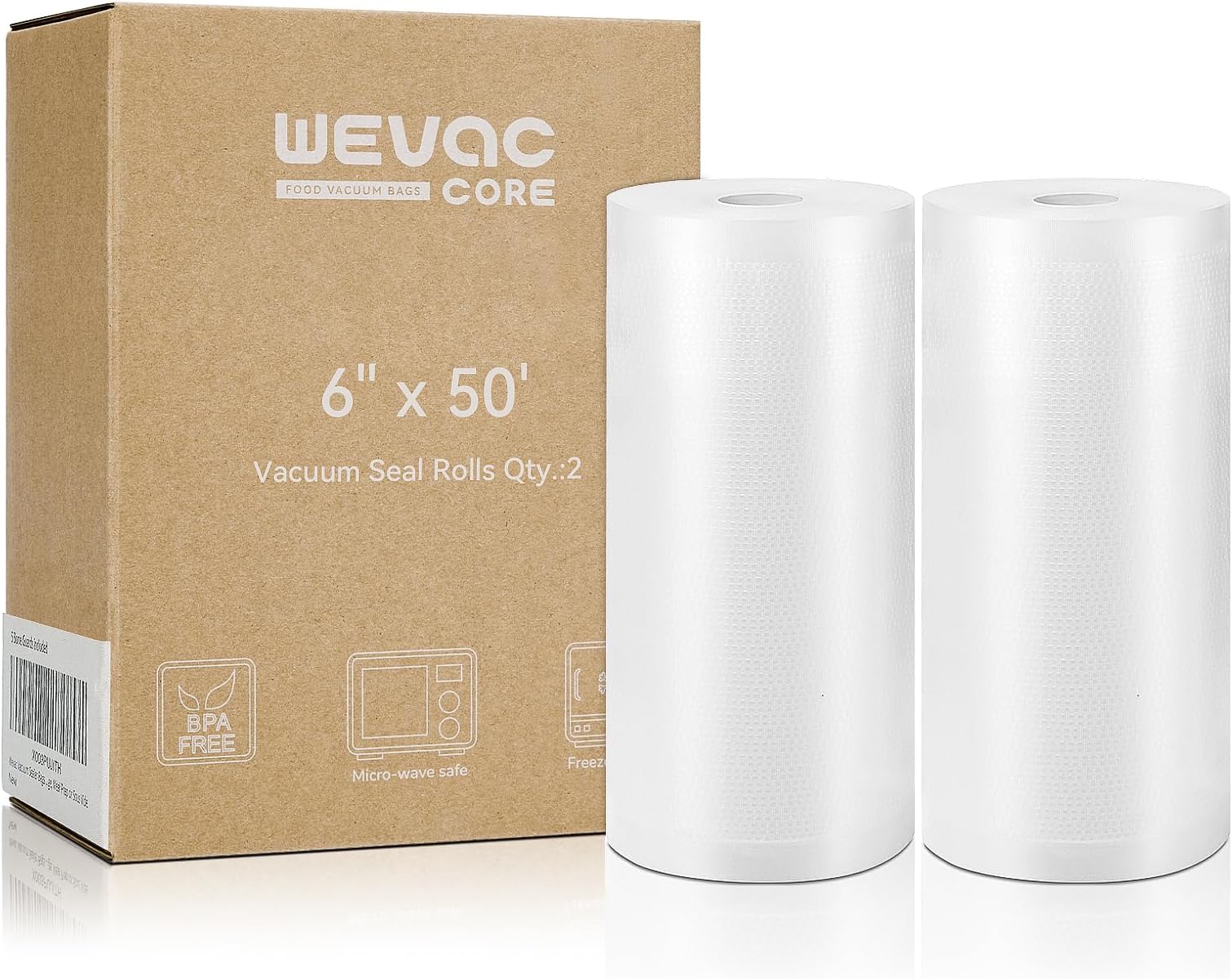 Wevac Vacuum Sealer Bags 6x50 Rolls 2 pack for Food Saver, Seal a Meal, Weston. Commercial Grade, BPA Free, Heavy Duty, Great for vac storage, Meal Prep or Sous Vide