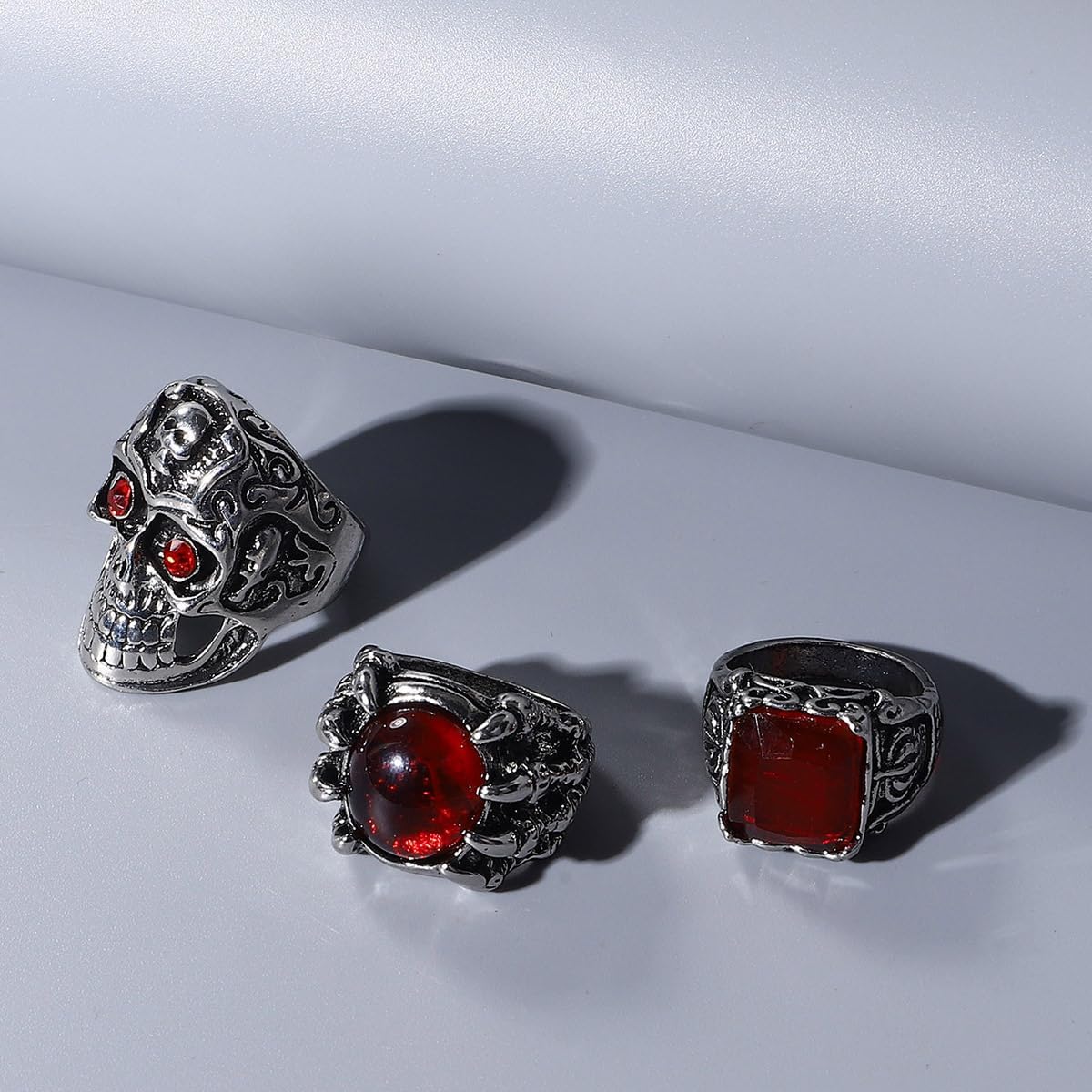 Punk Gothic Skull Rings for Men Women Chunky Vintage Skull Ring Set Gothic Halloween Dark Rings Stackable Skull Ring Set for Men Women - Image 4