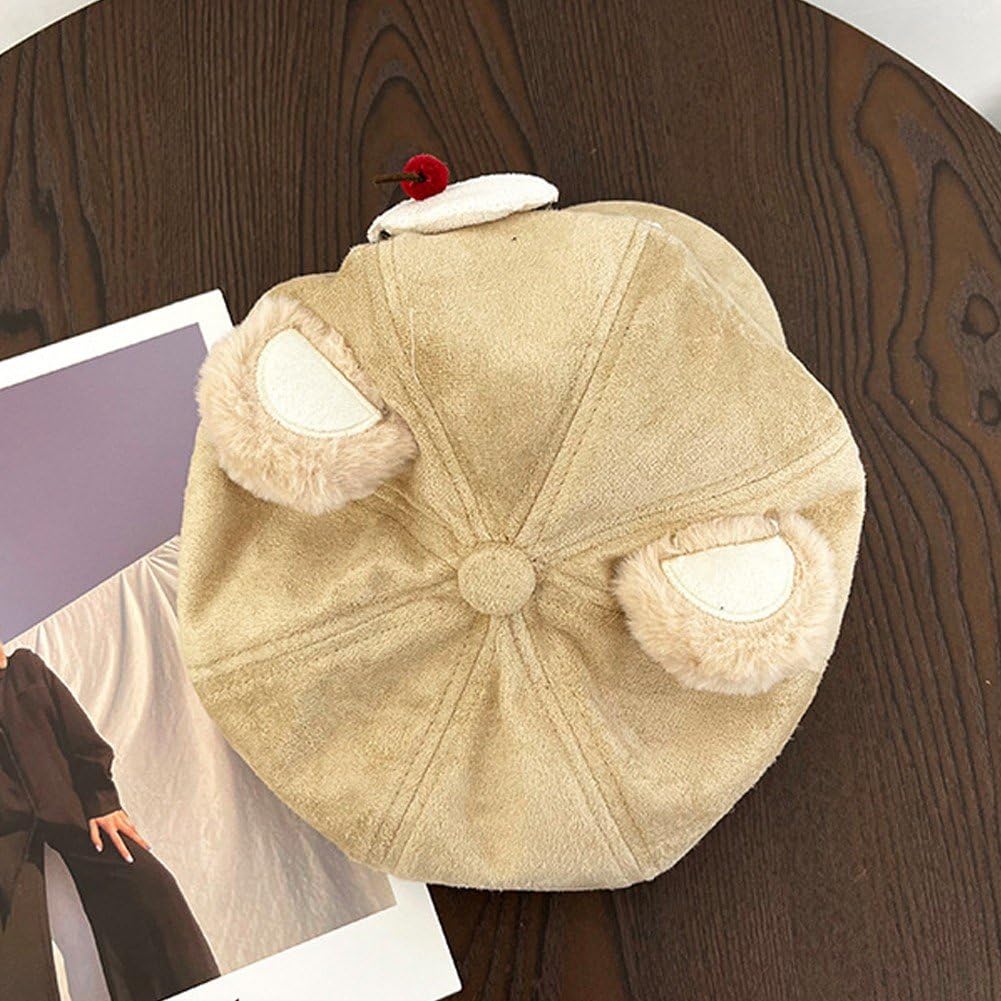 Béret Lolita Sweet pour Femme, Béret d'hiver en Dentelle, Bonnet À Oreilles d'ours Mignon, Chapeau De Peintre À Gâteaux en Dentelle, Accessoires pour Kawaii