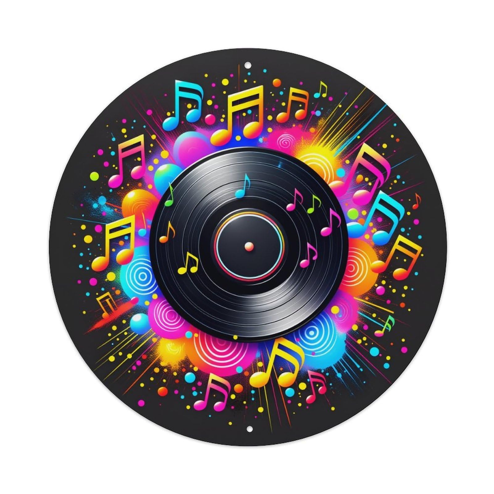 Colorful Music Notes Vinyl Record Art Round Tin Sign Vintage Metal Poster, Home Bar Garage Man Cave Cafe Indoor & Outdoor Wall Decoration 8x8Inches
