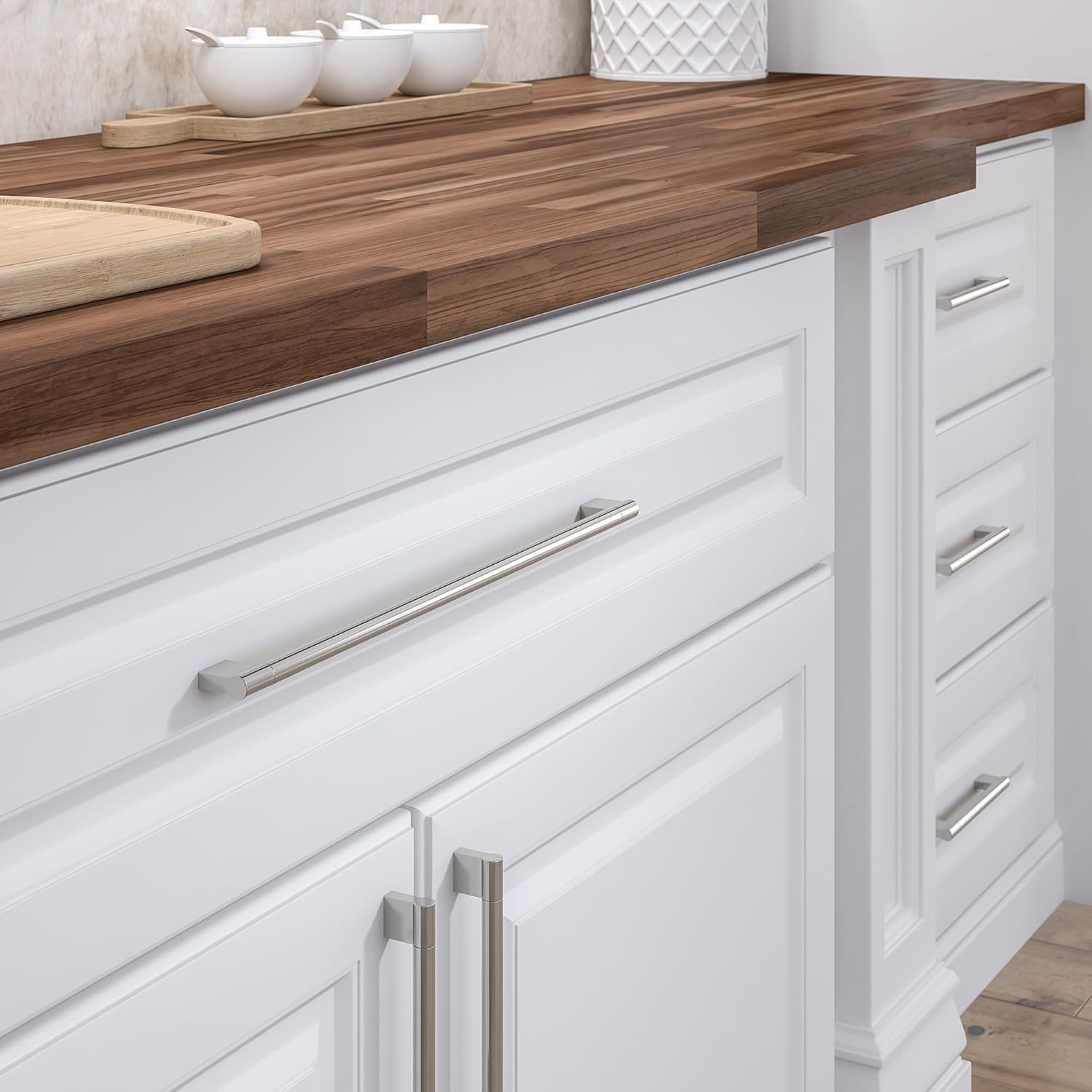 Richelieu BP527416195 Avellino Collection Brushed Nickel Cabinet Handle 16 3/8 inch (416 mm) Center to Center Cabinet Bar Pull, Modern Drawer Pull for Kitchen, Bathroom, and Dresser, 1 Pack