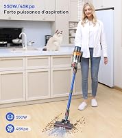 MIBODE Akkumulátoros Porszívó 550W 70 Perc Üzemidő Intelligens Kijelző Automatikus Mód Szőnyeg Kemény Padló Kék 2