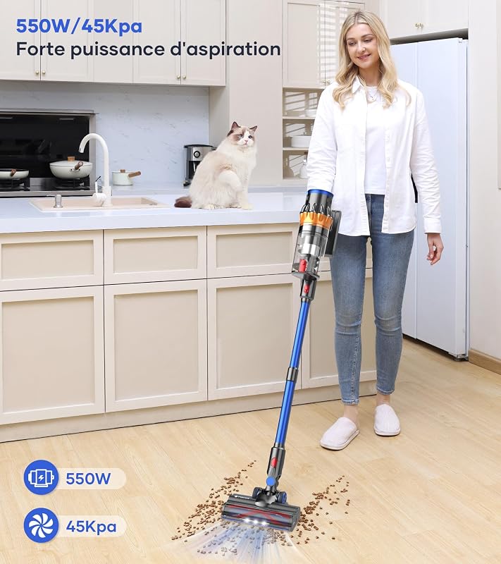 MIBODE Akkumulátoros Porszívó 550W 70 Perc Üzemidő Intelligens Kijelző Automatikus Mód Szőnyeg Kemény Padló Kék