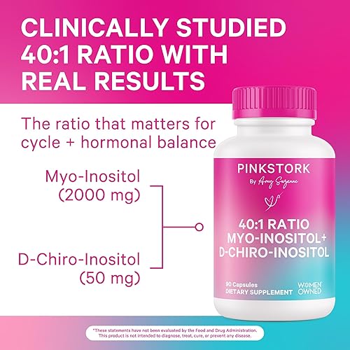 Miniatura 2 de Pink Stork Suplemento de mio-inositol y D-Chiro inositol - Balance hormonal para mujeres - Apoyo ovárico - Proporción 401 - Suplementos de