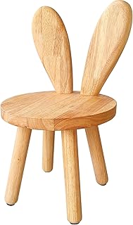 Yier Mei Solid Wood Stand Stool Customized Rabbit Ears Shaped Backrest Kids Small Chair,Round Wooden Childs Furniture for Eating, Reading and Playing(Wood Color)
