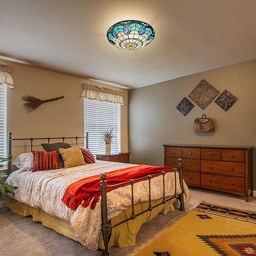 Miniatura 4 de ARTZONE Tiffany - Lámpara de techo de vitral, 3 luces de techo de 16 pulgadas Tiffany de montaje empotrado para dormitorio, comedor, sala de estar,