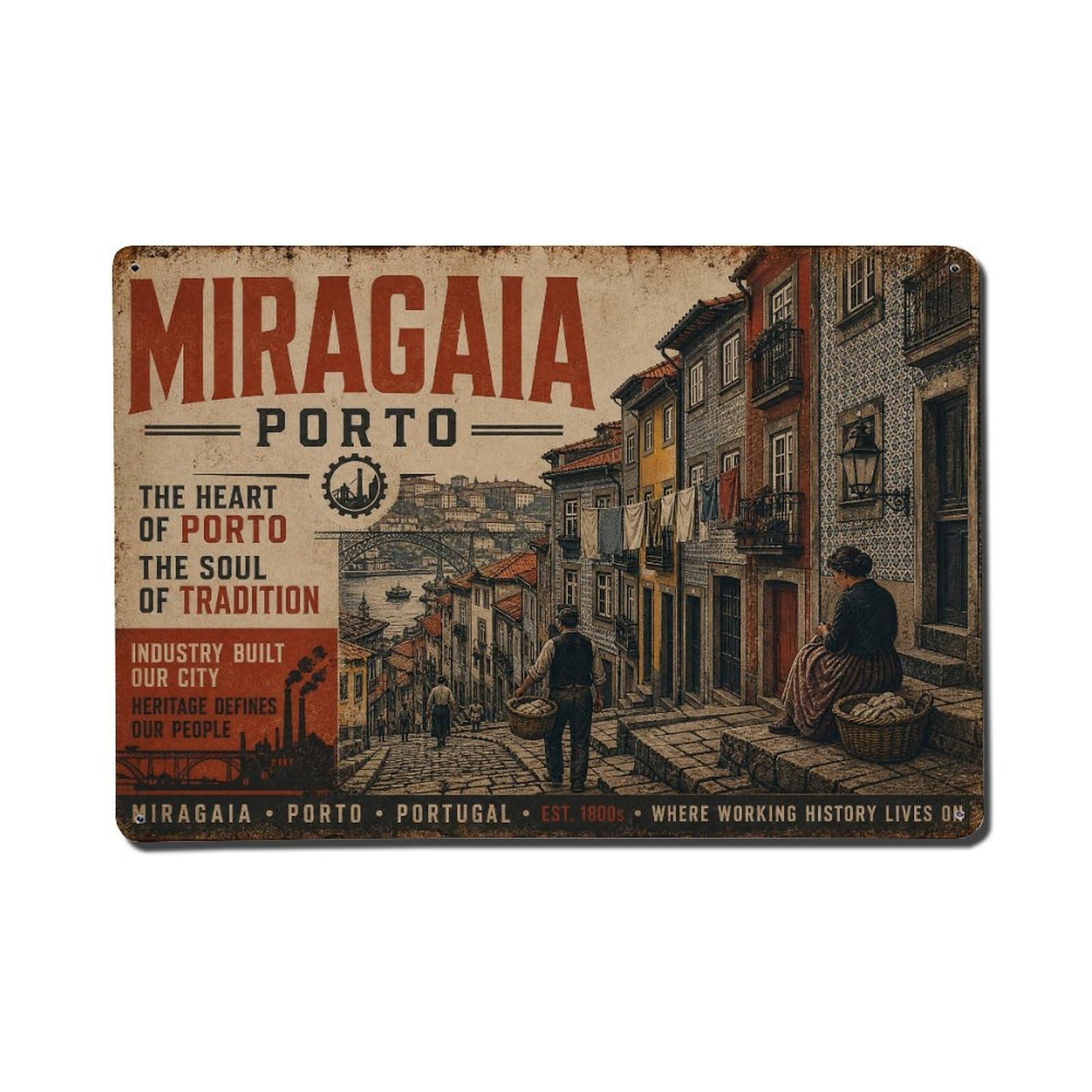 Yrnq 08X12inch Vintage Style Vintage Miragaia Historic Quarter Narrow Alleys Portugal Metal Tin Sign