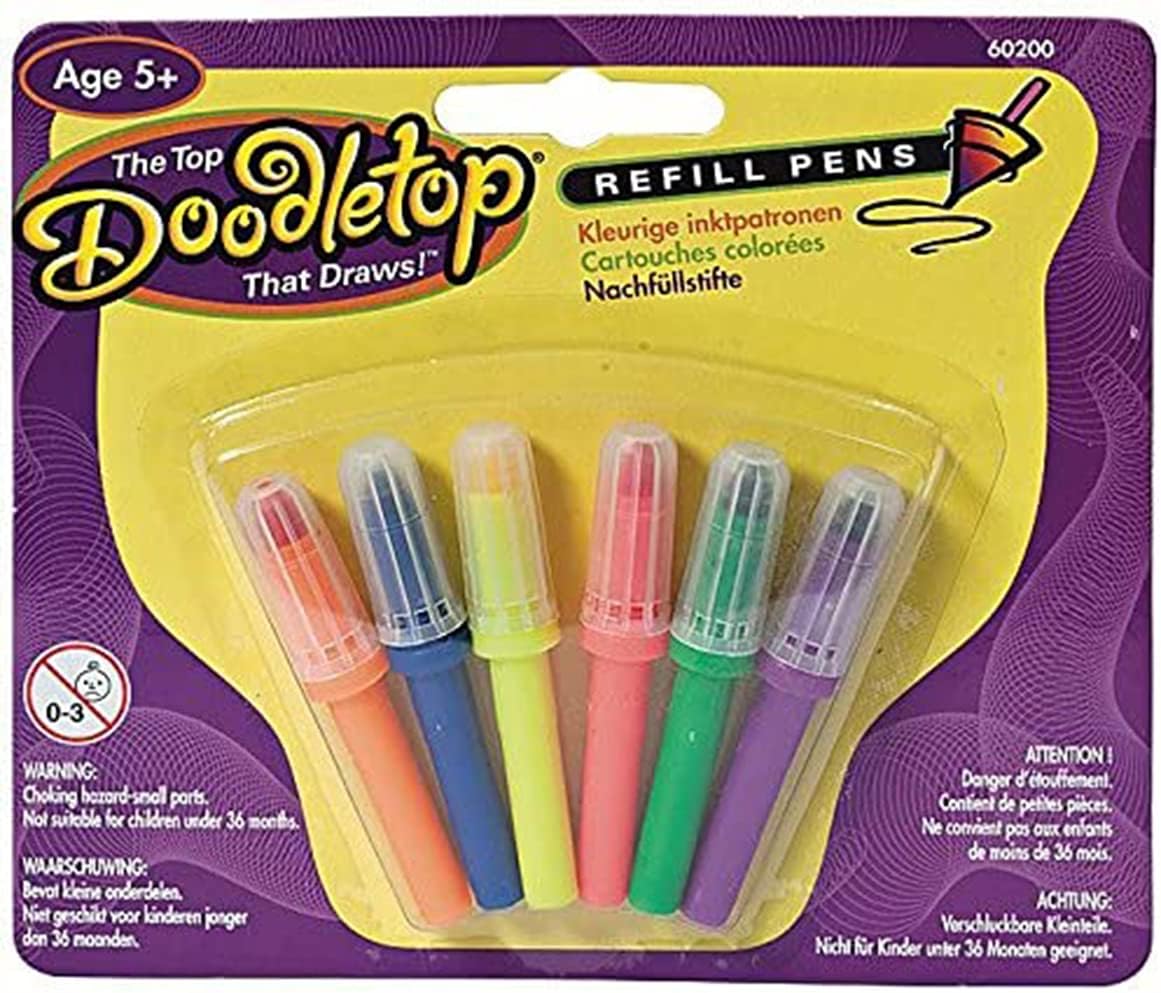 U-Create Doodletop Twister 6 Refill Pens for Tops, Drawing Games, Marker Pens, Creative Art Spiral Spinning Top For Kids Age 5 & Above