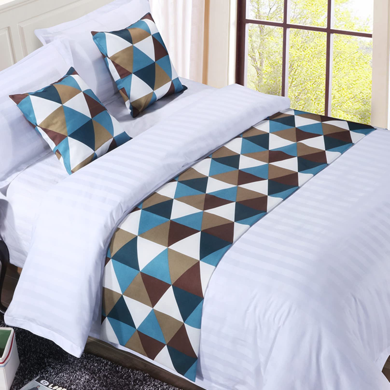 DAYDAY helper Pattern Bed Runner for Foot of Bed, Bedroom Bedspread Linen Bed Throw Bedding Protection End Towel Bed Cover Bed Scarf for Hotel Home, 260x50cm