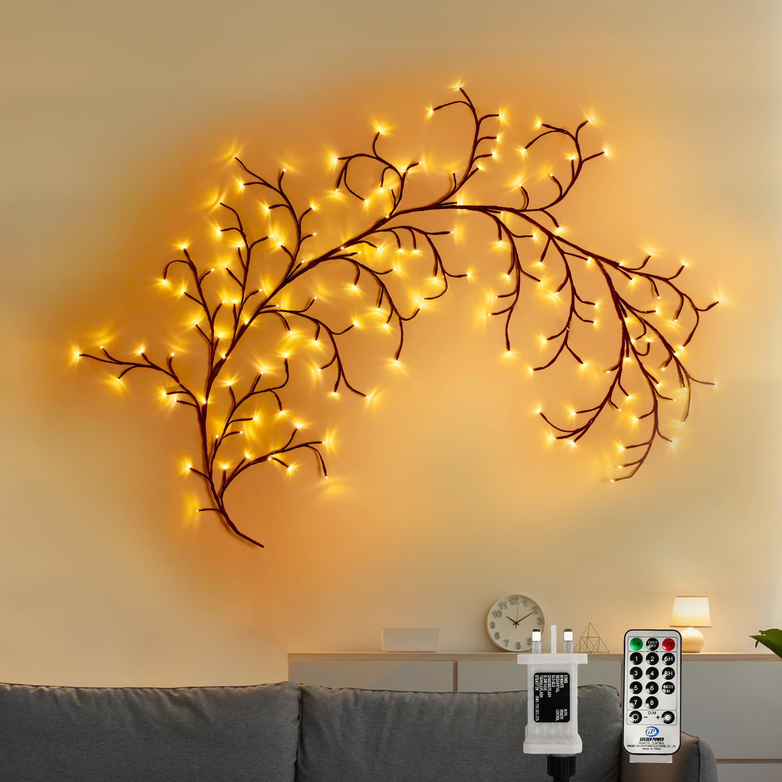 CERIAL Lighted Willow Vine Lights for Bedroom Home, 8Ft Outdoor Indoor Twig Wall Lights Artificial Plants Tree Branches Lights Walls Decor 144 LEDs with Remote for Room Home(Warm White)