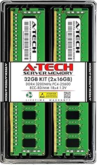 A-Tech 32GB Kit (2x16GB) DDR4 3200MHz PC4-25600 ECC RDIMM 1Rx4 Single Rank 1.2V ECC Registered DIMM 288-Pin Server & Workstation RAM Memory Upgrade Modules (A-Tech Enterprise Series)
