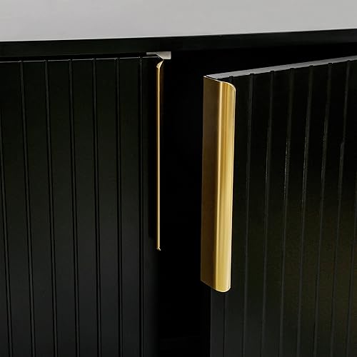 Miniatura 8 de Knocbel Moderna mesa consola de entrada de 4 puertas con estantes ajustables y parte superior de mármol sintético, entrada pasillo, vestíbulo,