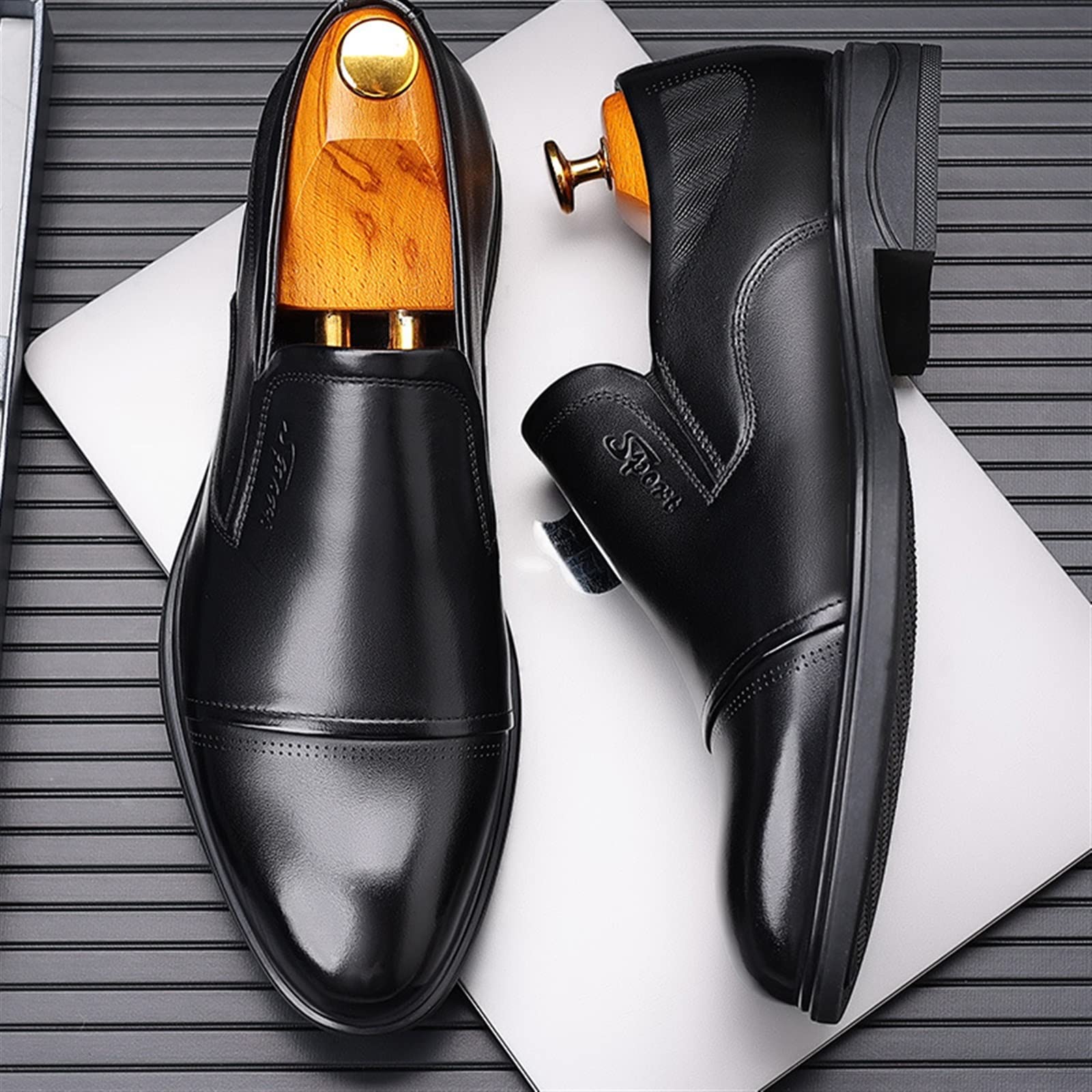 CARZE Scarpe in Pelle da Uomo in Pelle Traspirante da Uomo d'Affari, Scarpe da Uomo Britanniche, Scarpe Casual da Cerimonia Scarpe Eleganti da Uomo(Brown,38)