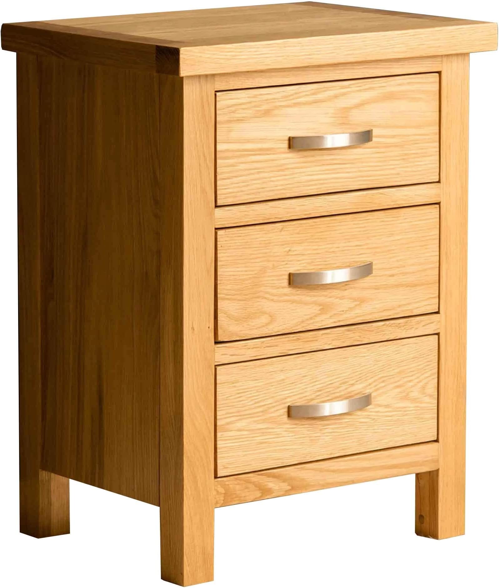 GROFurniture 3 Drawer Oak Bedside Table, Solid Oak Slim Bedside