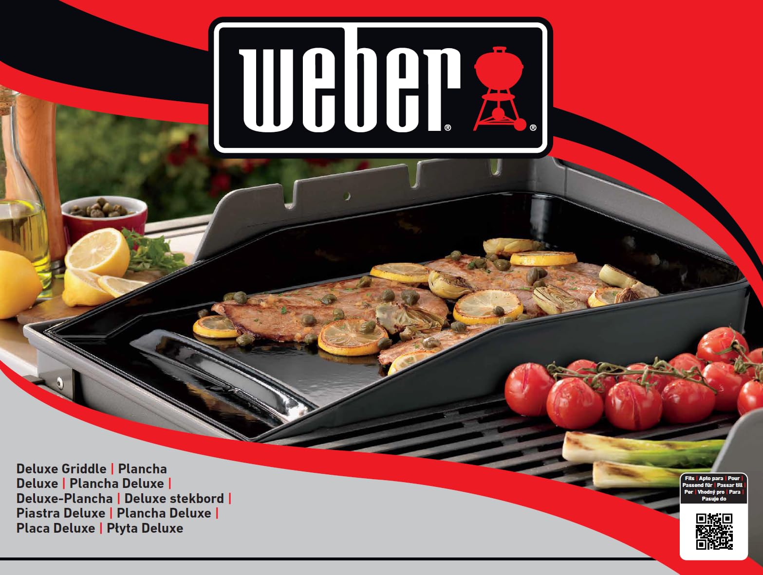 Weber Deluxe Plancha pour série Spirit 300 et SmokeFire EX/EPX / EX6 / EPX6 / Grande Surface en Fonte pour Une répartition homogène de la Chaleur – Noir (7579)