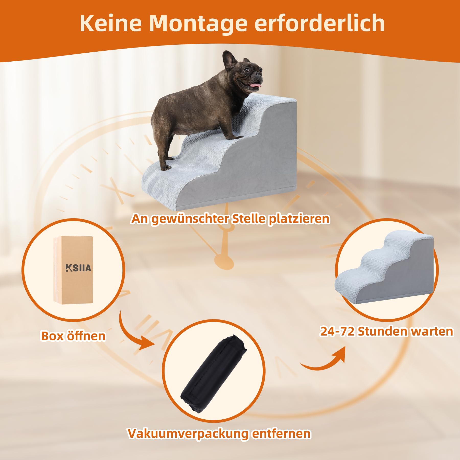 KSIIA Hundetreppe 5 Stufen, 57.5cm Hoch Haustiertreppe Hundetreppe für Kleine Hunde, Katzentreppe Hunderampe mit Waschbar Bezug für Bett, Couch, Sofa und Auto, 40x84x57.5cm, Grau