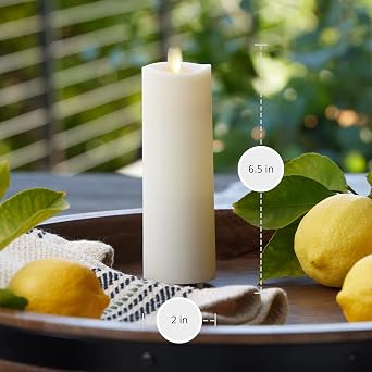 Luminara Outdoor Slim Pillar Flameless LED Candle, Ivory 2 x 6.5, Moving Flame Weather Resistant Timer Ready Battery Operated Safe Melted Edge