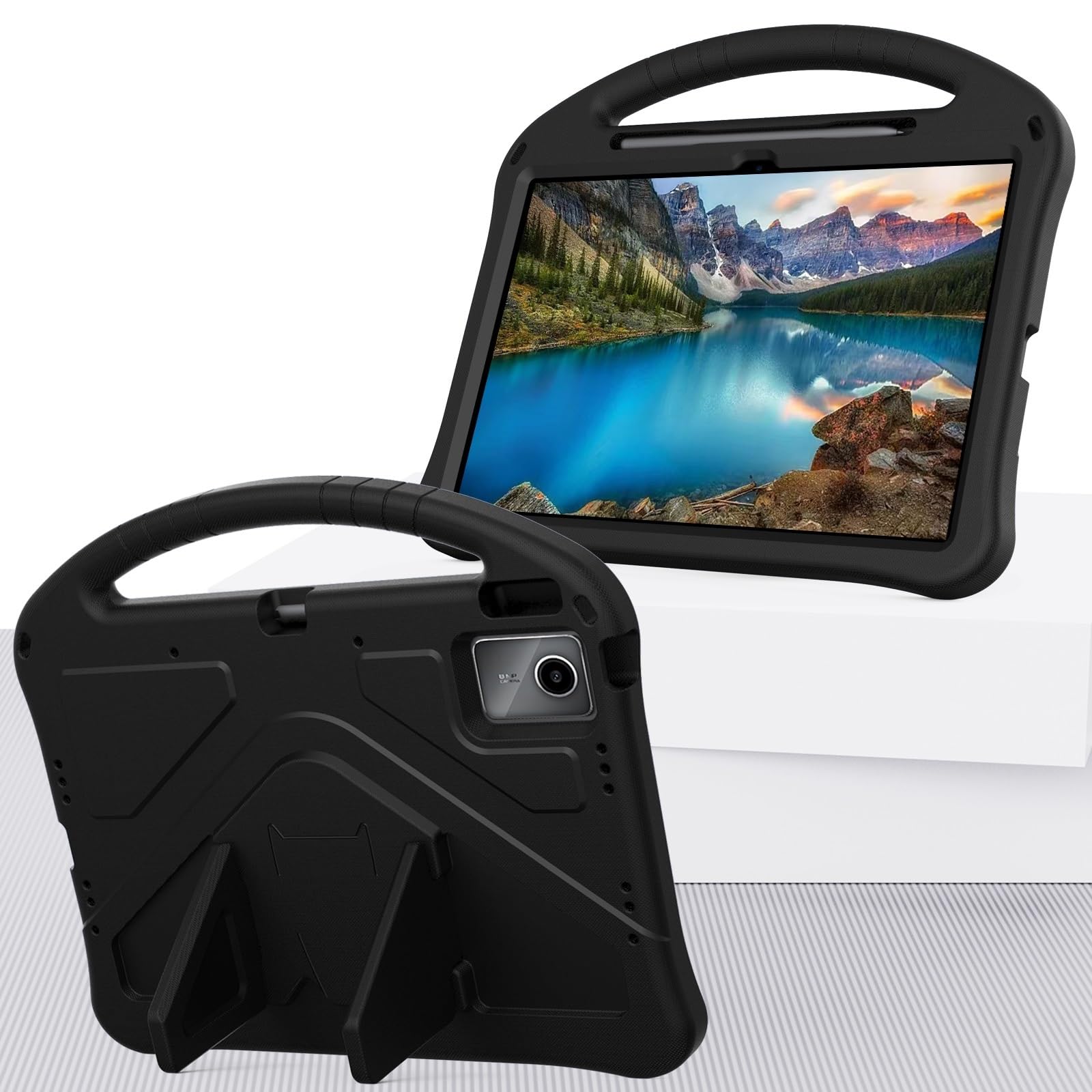 Compatible avec Lenovo Tab K12 12.1 (2025)/Idea Tab Plus TB361FU/TB361ZU 12.1 - Housse légère en EVA - Protection antichoc pour tablette avec support, bandoulière et poignée - Noir