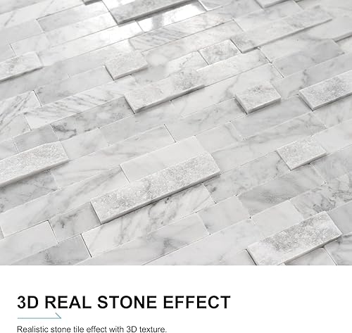Miniatura 3 de V-MOZZA Azulejo de piedra para despegar y pegar, 5 hojas de mosaico de piedra para salpicaduras de 11.5 x 10.7 pulgadas, azulejos 3D con aspecto de
