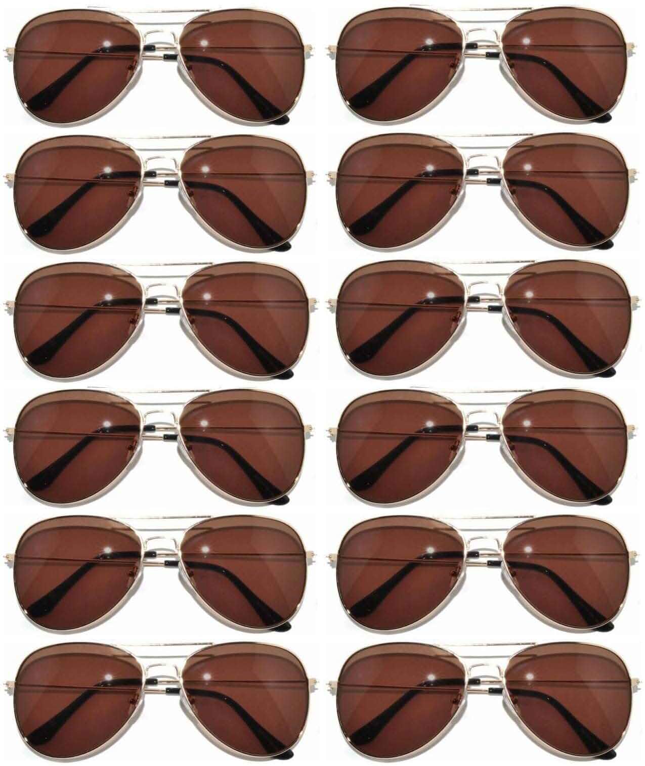 OWL 12 Pack Aviator Sunglasses Mirrored Lens, Womens Mens Wholesale Eyewear with Black, Silver, Gold Frames