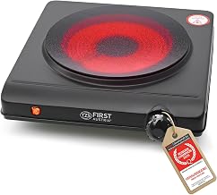 TZS First Austria - Infrared 1 Glass Ceramic Hob for All Pot Types 1250 W - Single Hob Electric Hob for Moving, Camping & Home - Continuous Setting and Indicator Light