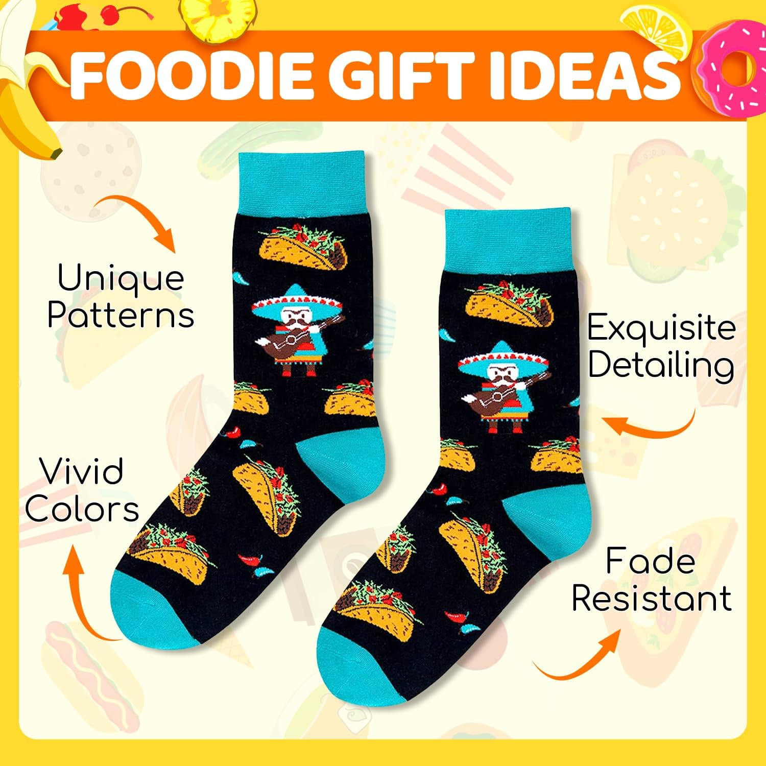Zmart Funny Food Socks - Men Food Gifts, Bacon Taco Pizza Sushi Socks, Teen Valentine Gifts - Image 6