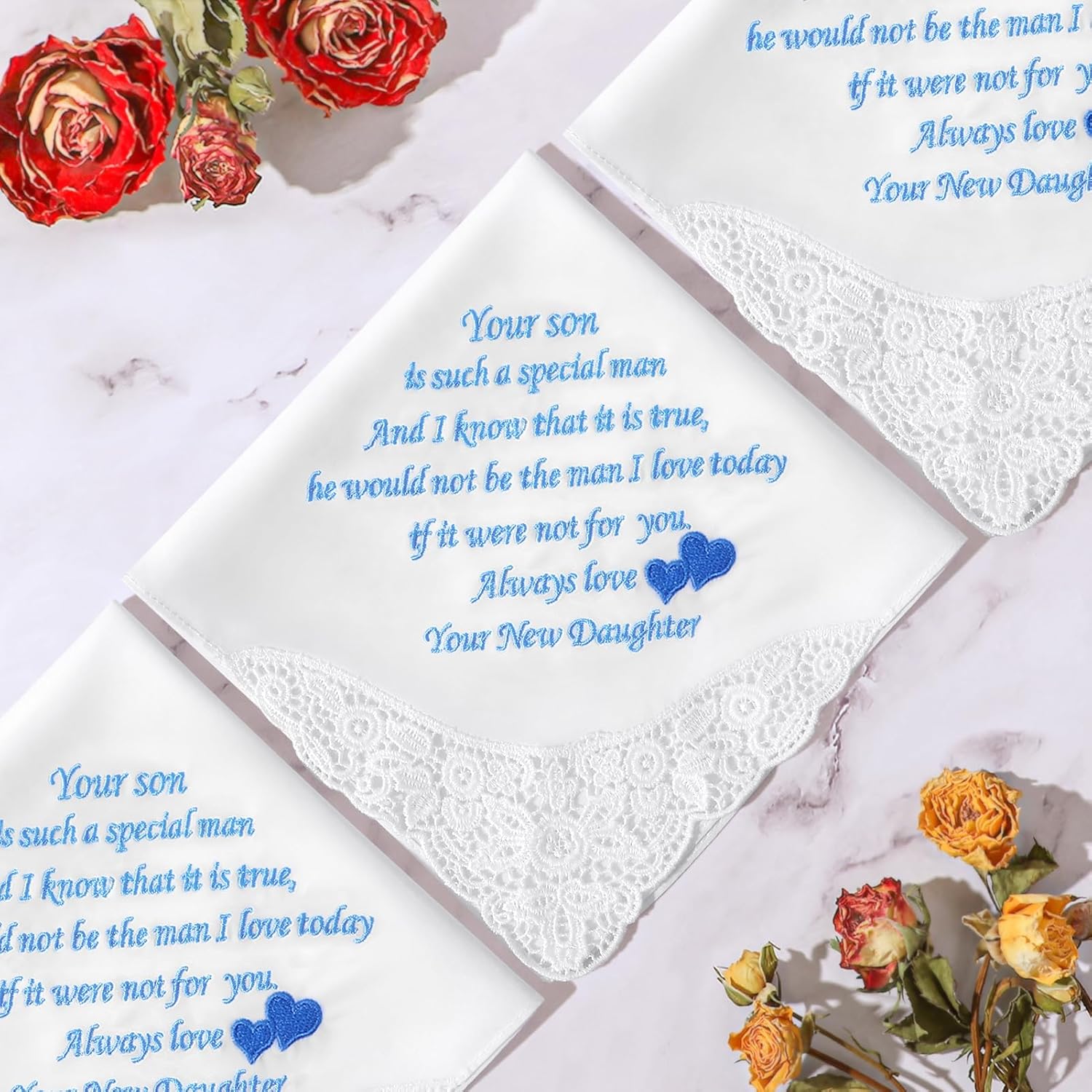 Wedding Handkerchiefs Mother Father of the Bride Gifts, Something Blue Embroidered Hankies Gifts On Wedding Day - Image 5