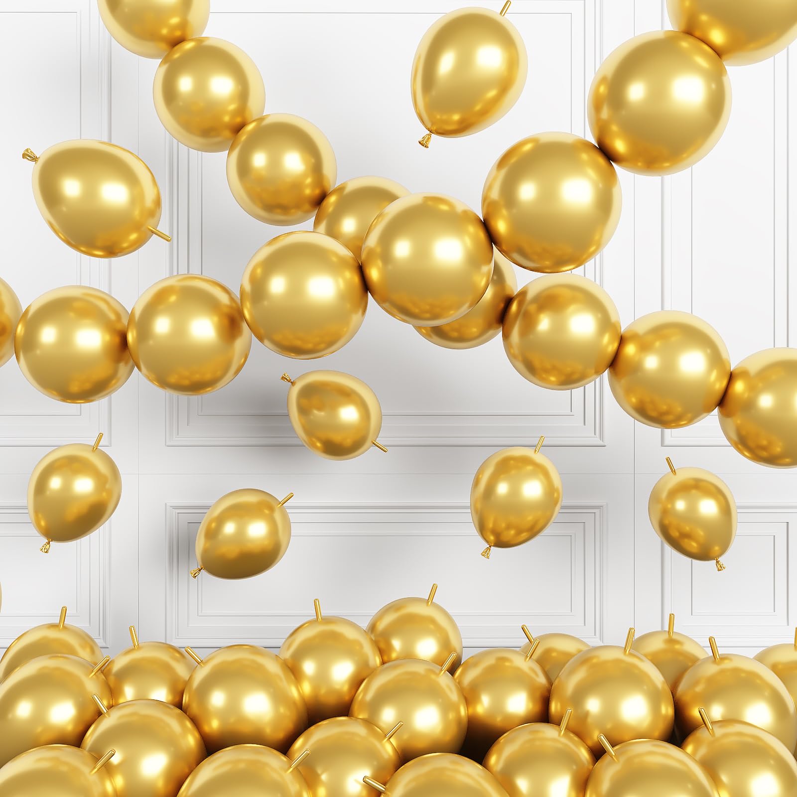 Gold Link Balloons,60Pcs 6Inch Metallic Gold Linking Balloons