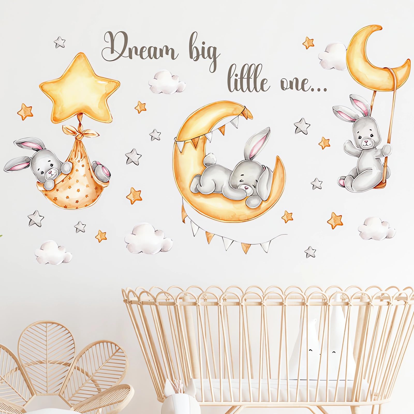Cute Sleeping Bunny Wall Stickers, sacinora Little Rabbits Moon and Stars DIY Art Wall Decals Removable Vinyl Peel and Stick for Kids Baby Nursery
