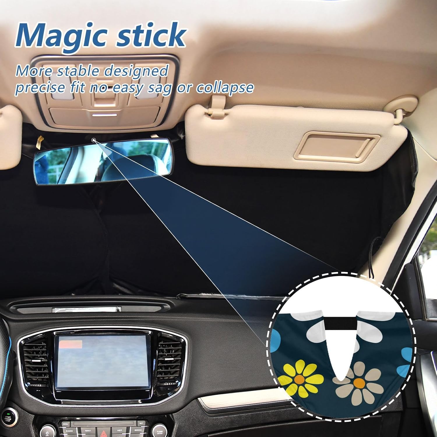 Flowers Hippie Windshield Sun Shade, Floral Colorful Car Sunshade for Auto Truck SUV, Sun Shield that Keeps Your Vehicle Cool, Foldable, Storage Bag (62 x 32 in) image 5