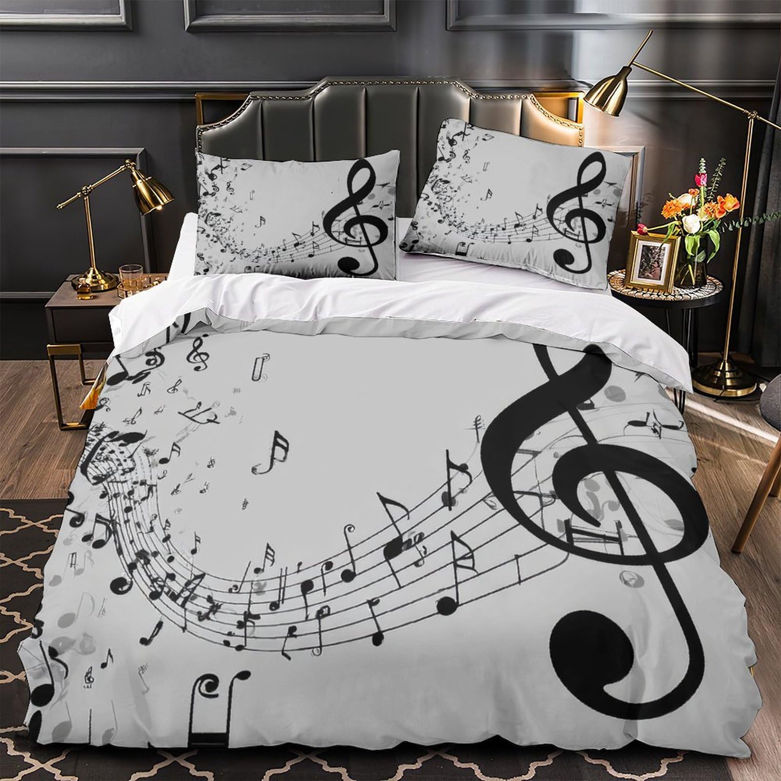 Linge de lit notes de musique 3D et housse de couette double 200x200cm