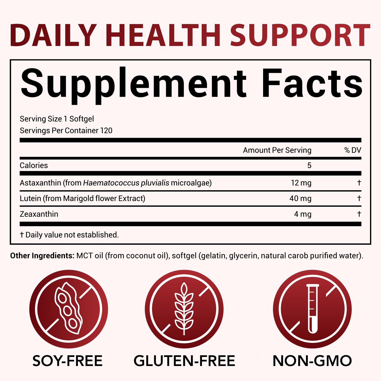 Astaxanthin 12mg & Lutein 40mg with Zeaxanthin Supplements, Fresh Microalgae Source, Supports Eye, Skin, Antioxidant, Joint, Circulatory Health, Gluten Free, 4 Month Supply | 120 Softgels — Amazon image 9