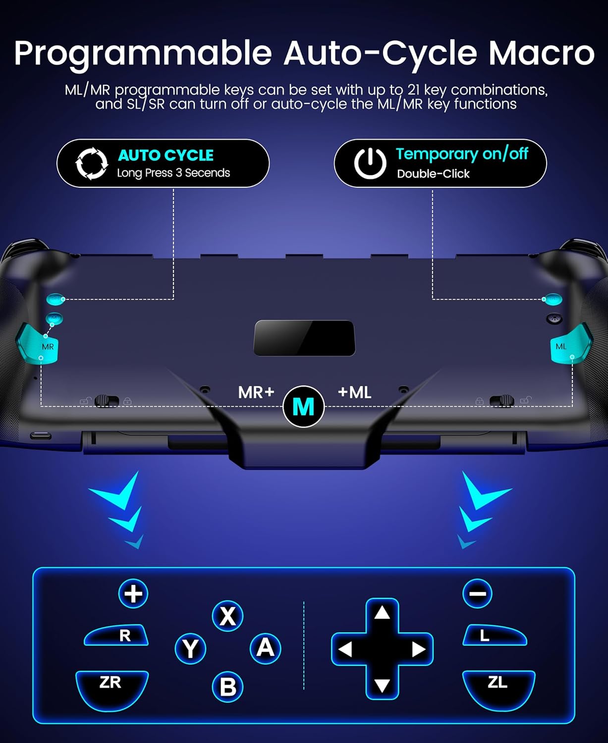 LIFUFUTEE Switch 2 Controller, Wireless Switch Pro Controller with Drift-Free Hall Effect Joystick, One-Piece Joypad with Macro Programming, RGB Light, Turbo, and Ergonomic Handheld Design